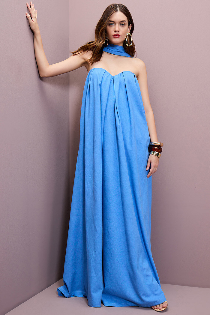 VESTIDO EM LINHO TOMARA QUE CAIA