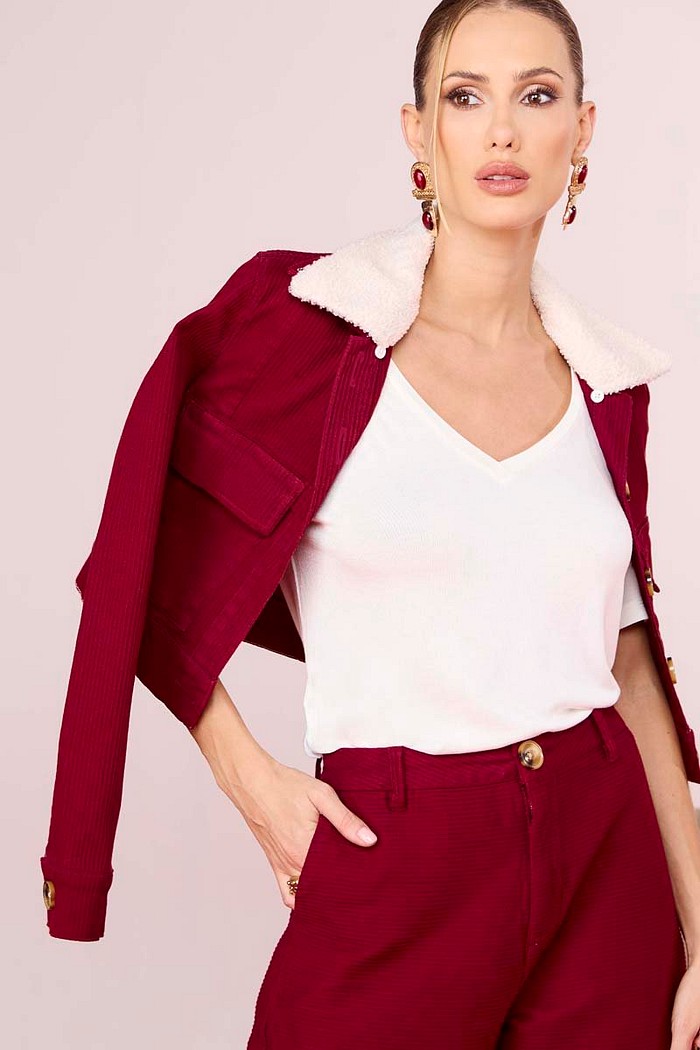 Jaqueta Sarja Cotele Gola Detalhe Pelo