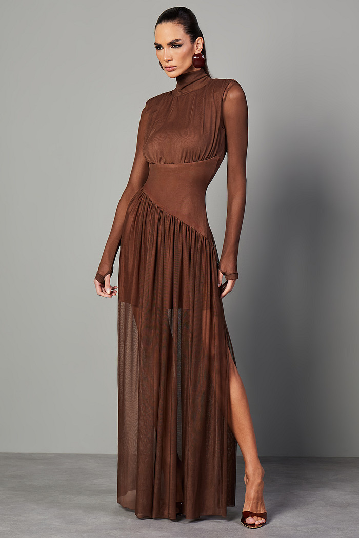 VESTIDO TULE DRAPEADO ACINTURADO