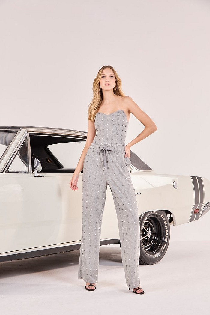 Calca Reta Moletom Bordada