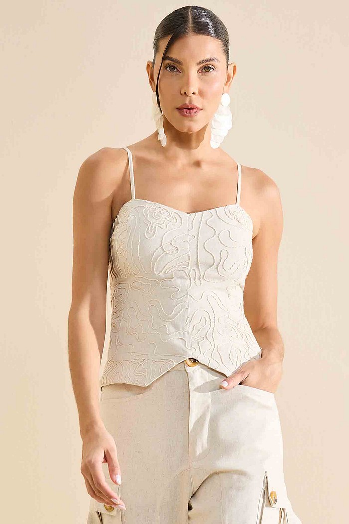 TOP CORSELET LINHO BORDADO