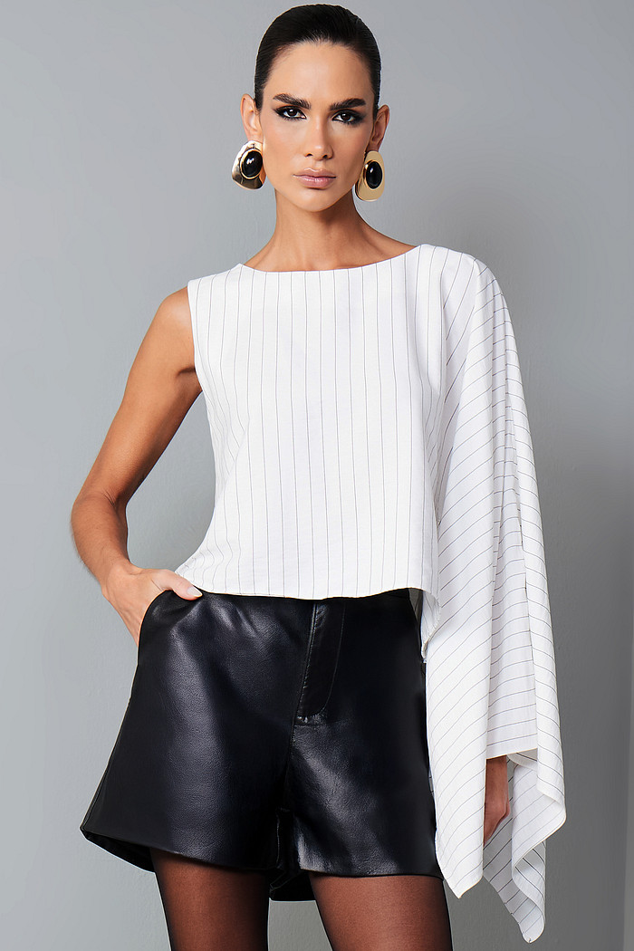 BLUSA ALFAIATARIA LISTRADA UM OMBRO SÓ