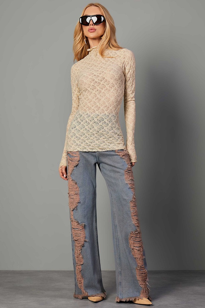 CALÇA JEANS WIDE LEG RASGADOS