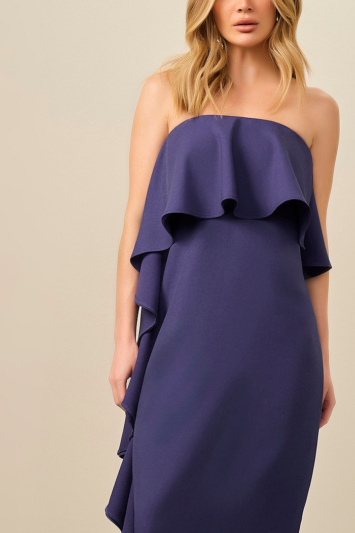 VESTIDO SUPER MIDI COM BABADO LATERAL ALFAIATARIA