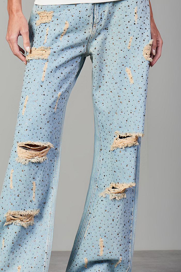 CALÇA JEANS RETA COM TERMOCOLANTE