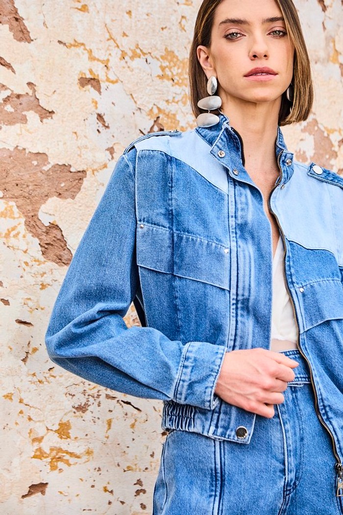 Jaqueta Jeans Bicolor