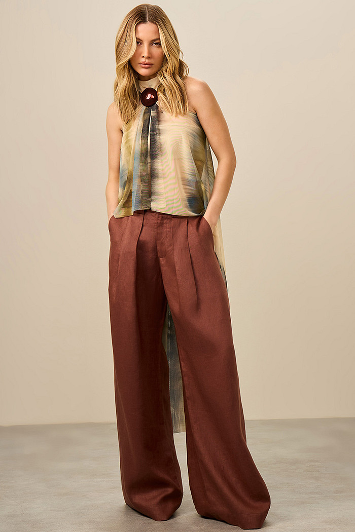 CALÇA PANTALONA EM LINHO PURO