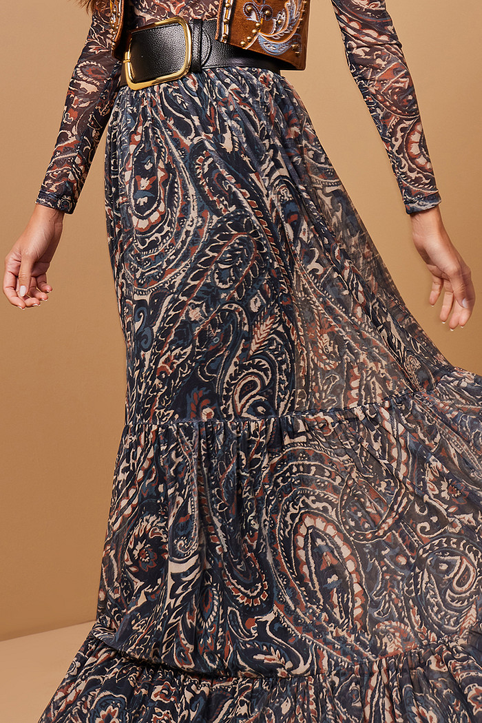 SAIA LONGA TULE ESTAMPADA