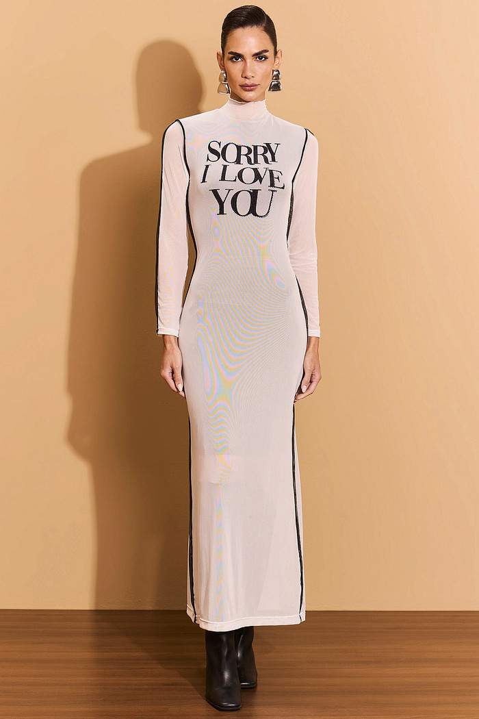 VESTIDO TULE VIVO COM ESTAMPA E TERMOCOLANTE