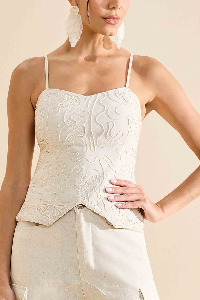 TOP CORSELET LINHO BORDADO