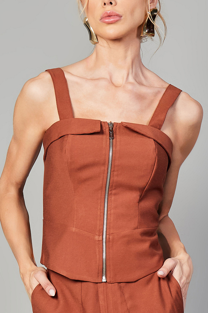 BLUSA ALFAIATARIA COM ZÍPER E ELASTEX