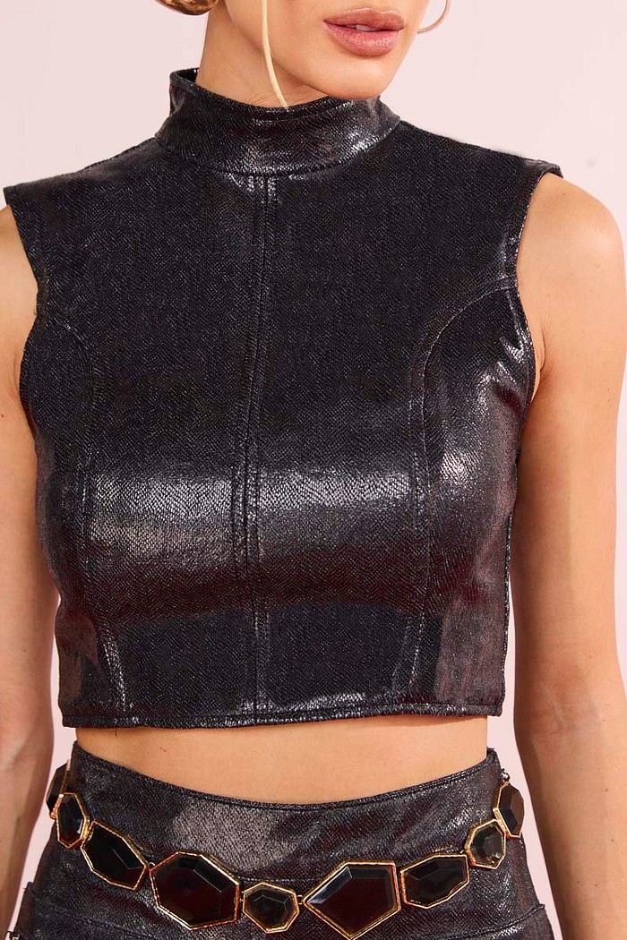 Blusa Jeans Curta Resinada