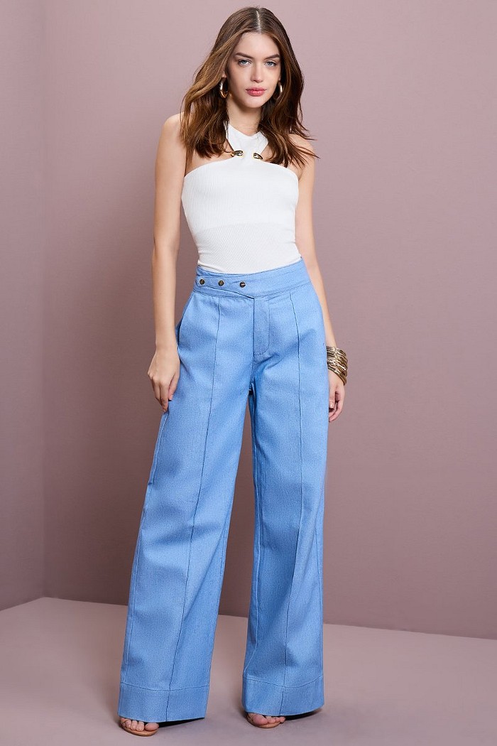 CALÇA JEANS PANTALONA DETALHE BOTÕES