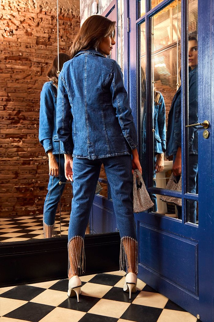 Blazer Jeans Detalhe Botoes