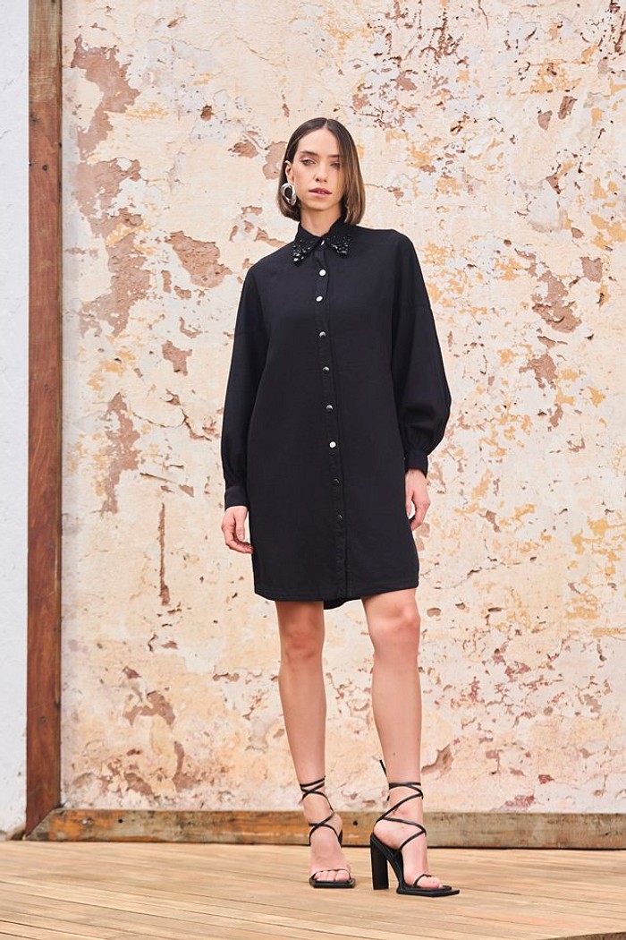 Vestido Jeans Chemise Curto Bordado Rzm 224-cstm