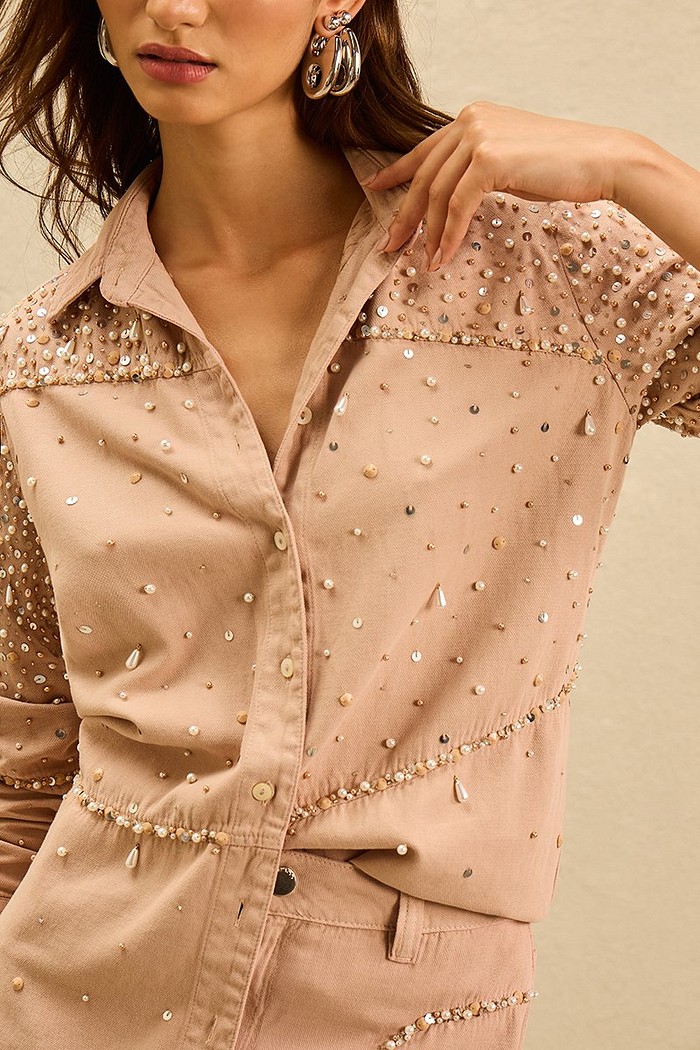 CAMISA SARJA RECORTES COM BORDADO