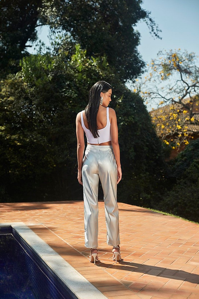 Calca Leather Fake Metalico