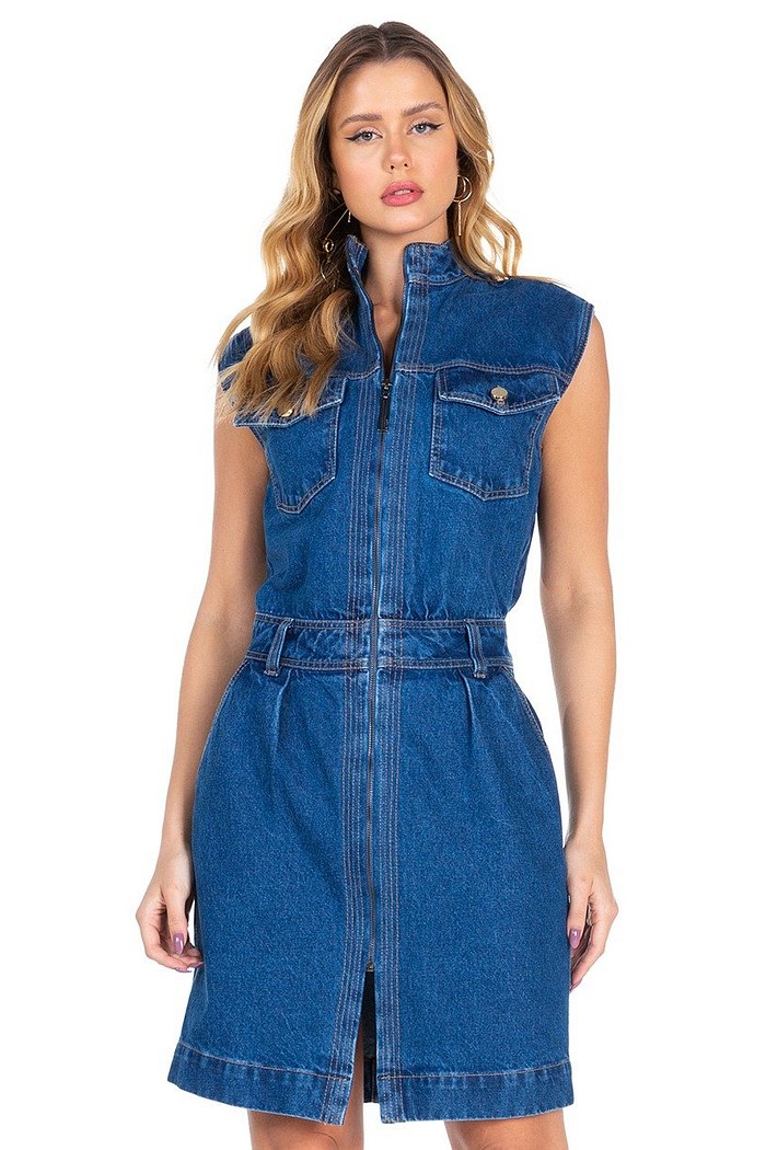 Vestido Jeans Curto Ombro Estr.viber 222