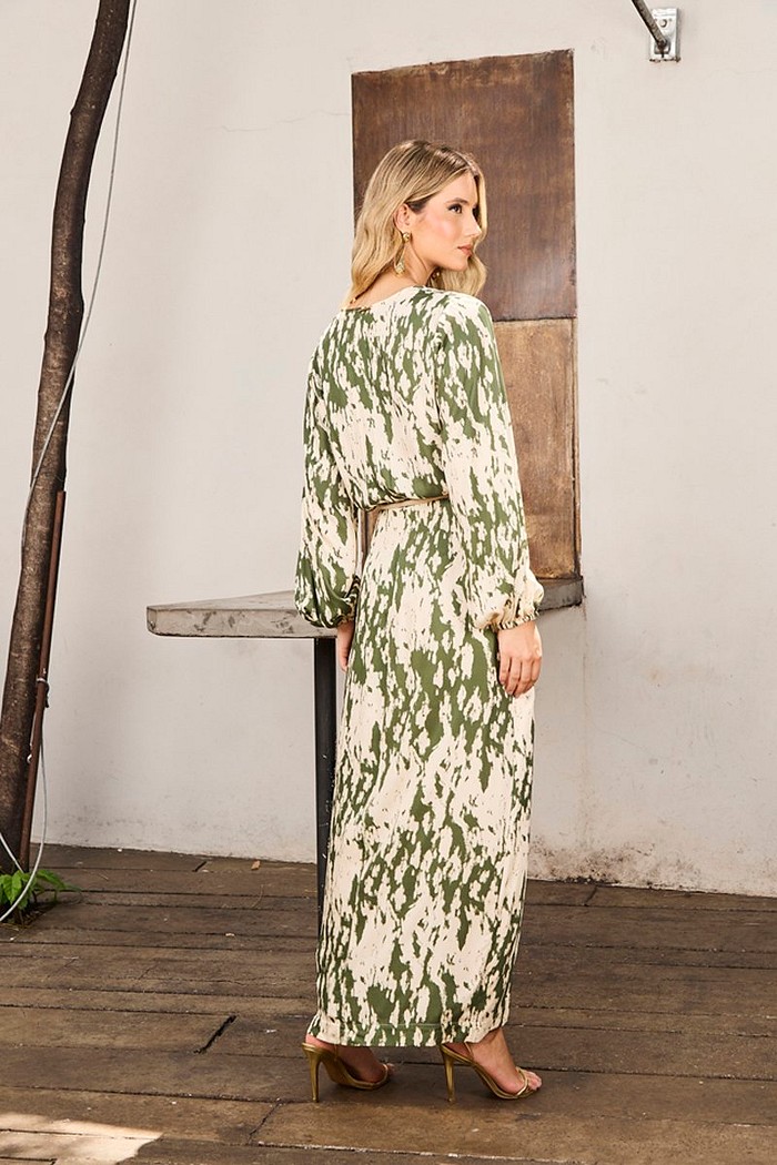 Vestido Midi Estampado Com Cinto