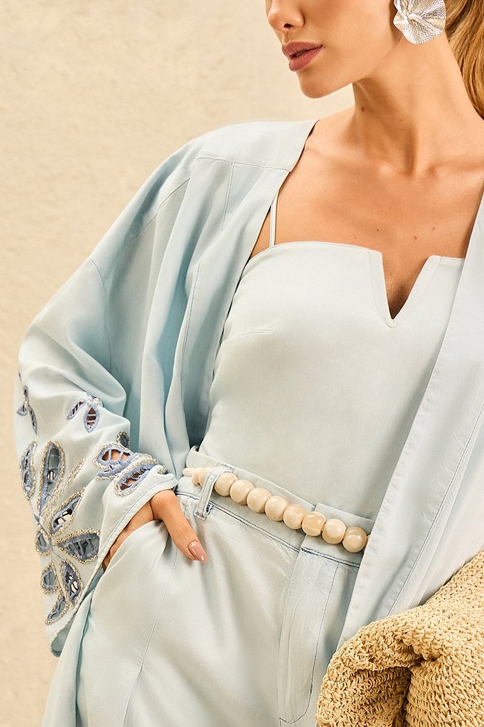 KIMONO JEANS LEVE COM BORDADO