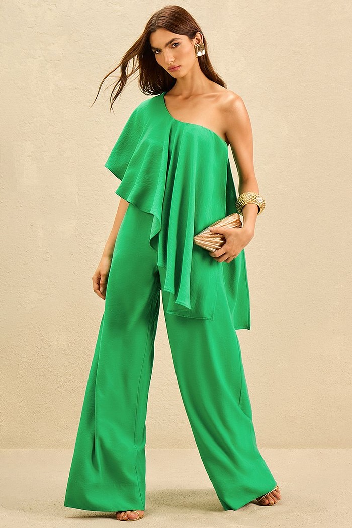 MACACÃO LONGO ALFAIATARIA BABADO ASSIMÉTRICO