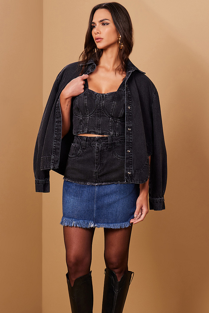 CAMISA JEANS M/L ASSIMÉTRICA