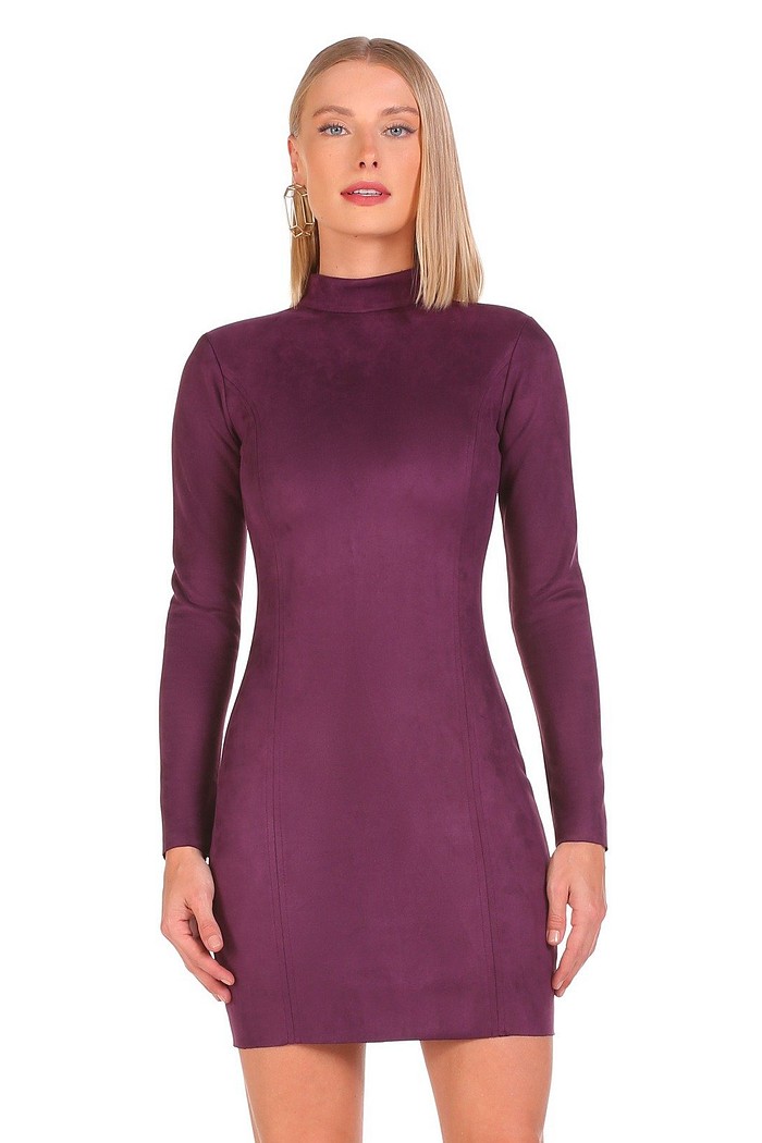 Vestido Curto Gola Alta Suede Viber 123