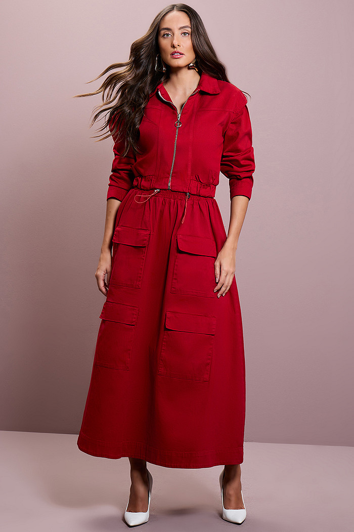 SAIA SARJA MIDI COM DETALHE BOLSOS