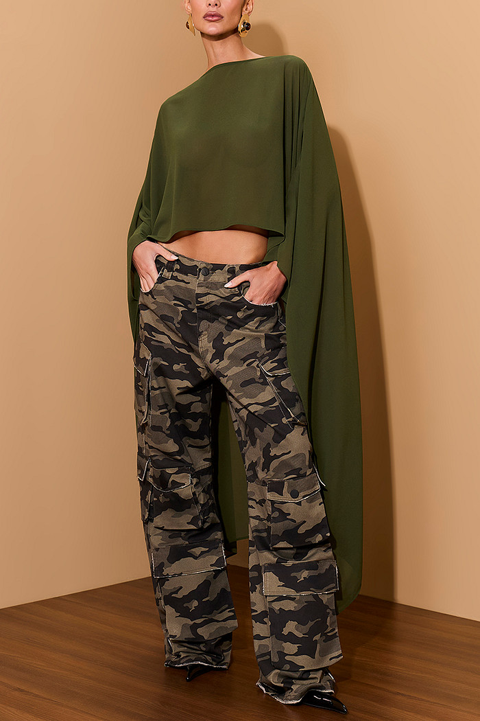 CALÇA SARJA BOLSOS CARGO CAMUFLADA
