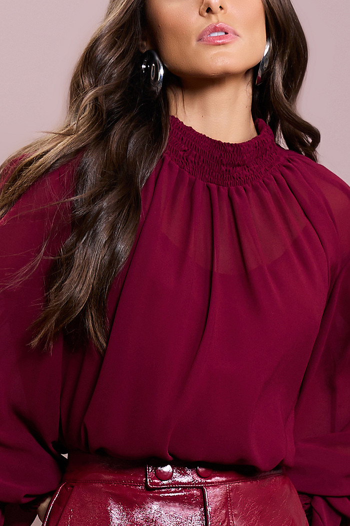 BLUSA M/L FLUIDA COM FRANZIDOS