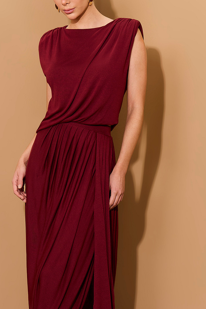 CONJUNTO SAIA MIDI DRAPEADA E BLUSA DETALHE OMBROS