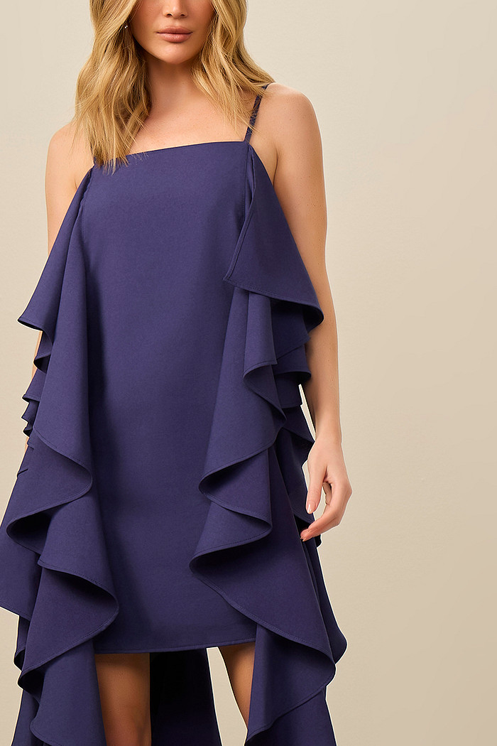 VESTIDO FRENTE ÚNICA BABADO ALFAIATARIA