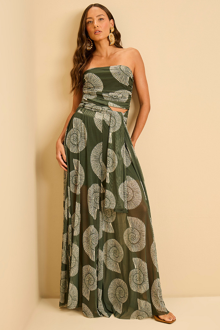 CALÇA FLUIDA DE TULE ESTAMPADA