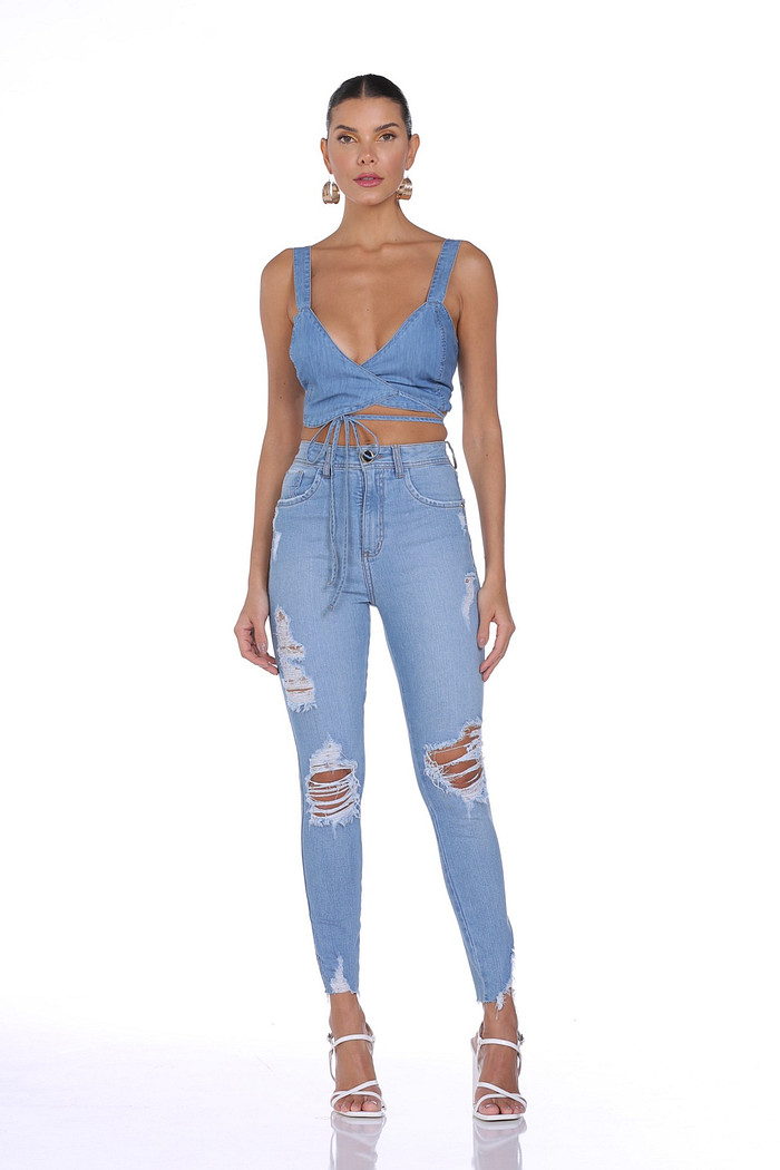 Blusa Jeans Com Transpasse Viber 522