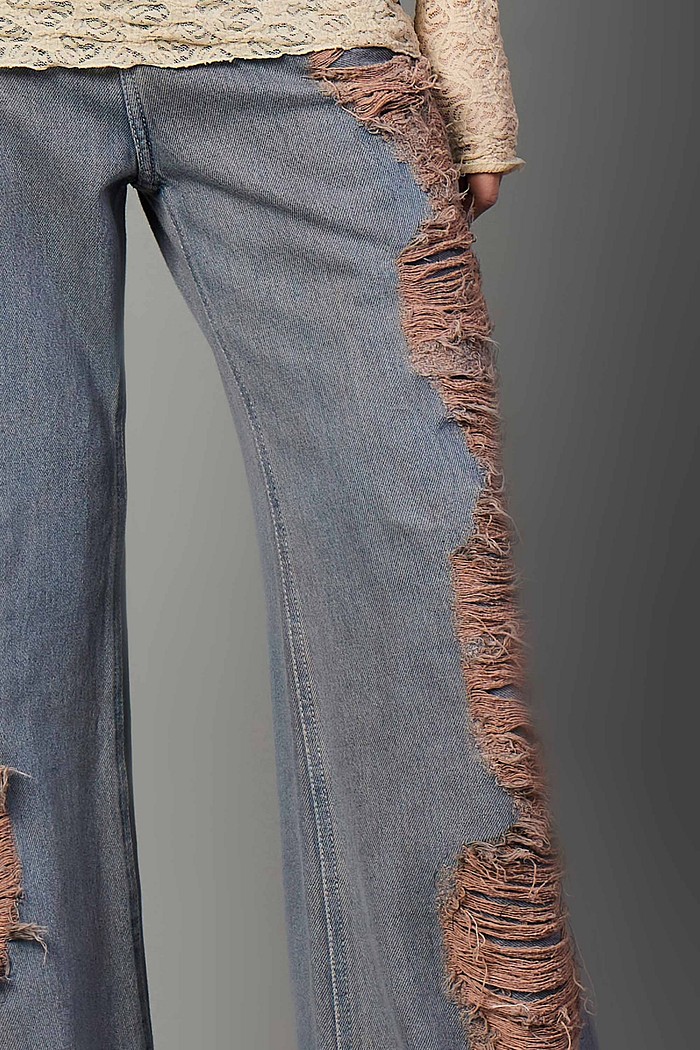 CALÇA JEANS WIDE LEG RASGADOS