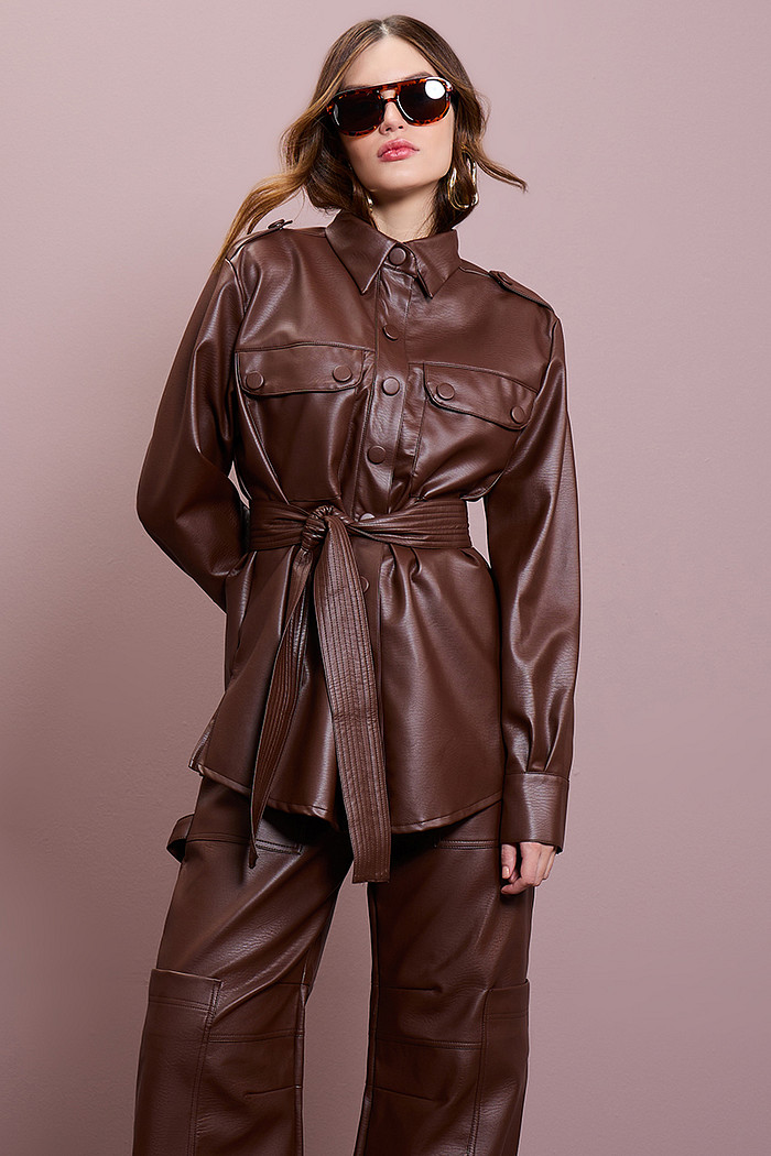 CAMISA LEATHER FAKE M/L COM FAIXA