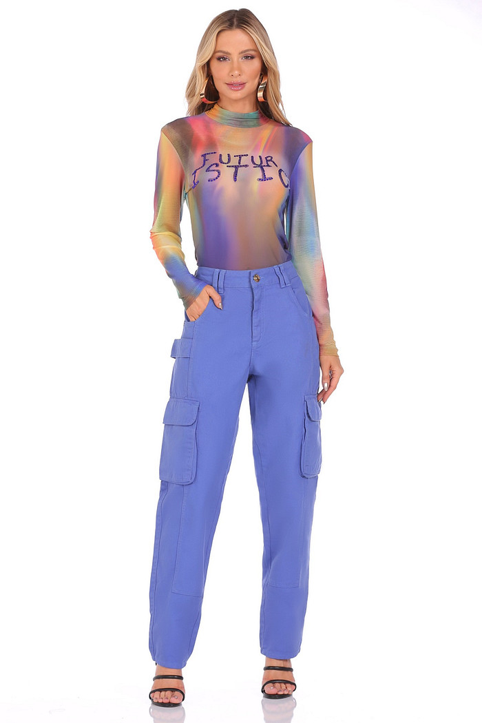 Blusa M/l Tule Estampada Com Termo Luleg 223