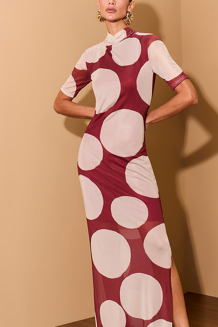 VESTIDO TULE ESTAMPADO COM GOLA