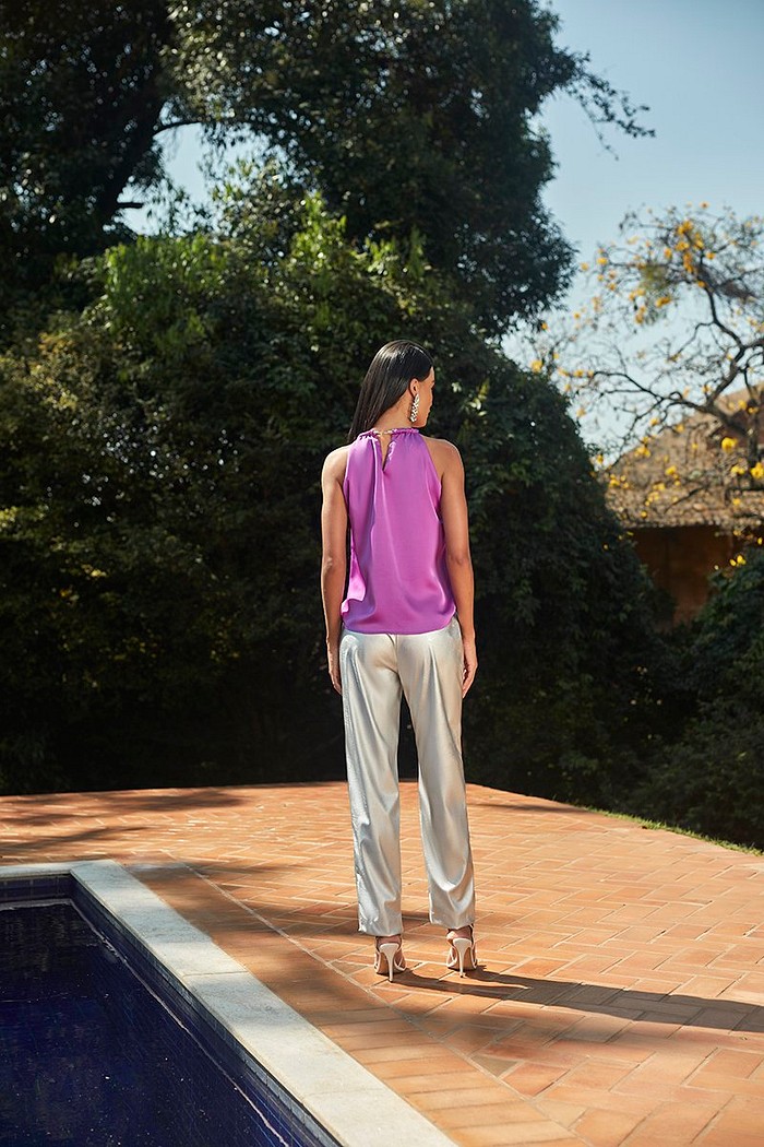 Blusa Cetim Cordao Gola