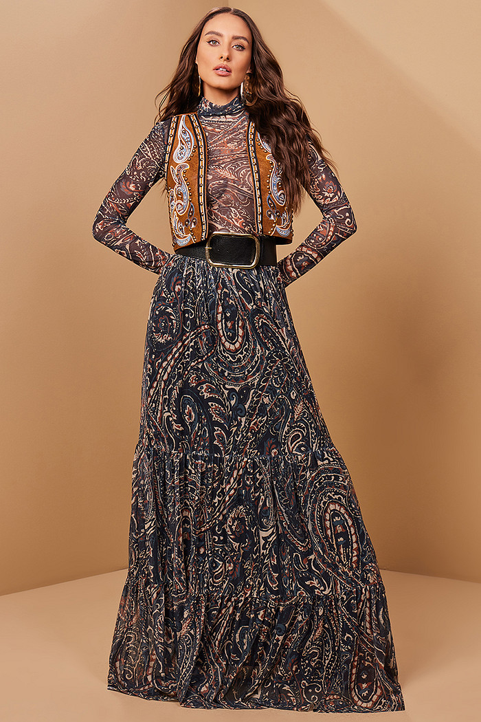 SAIA LONGA TULE ESTAMPADA