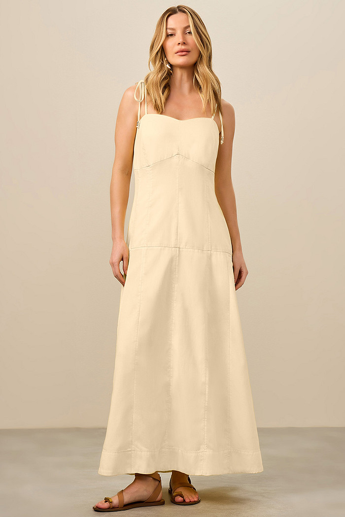 VESTIDO SARJA MIDI RECORTES