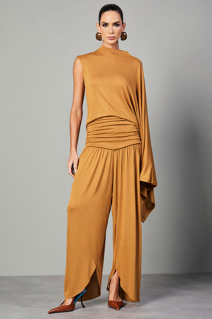 CALÇA PALA DRAPEADA PERNA AMPLA