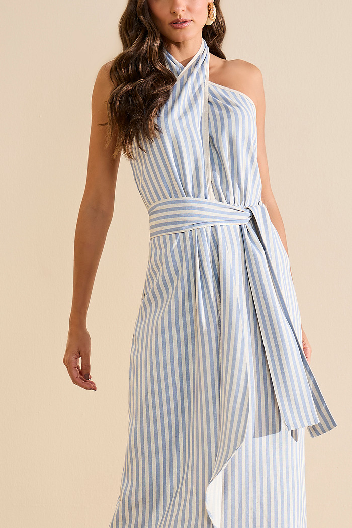 VESTIDO LISTRADO LINHO COM FAIXA