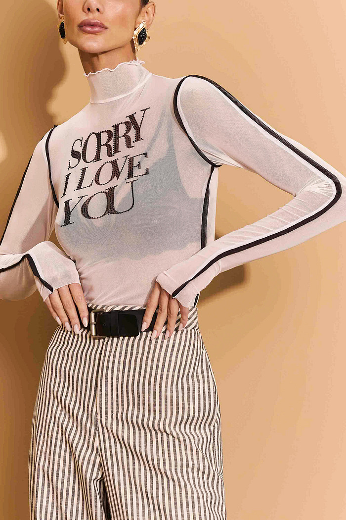 BLUSA TULE VIVOS COM ESTAMPA E TERMOCOLANTE