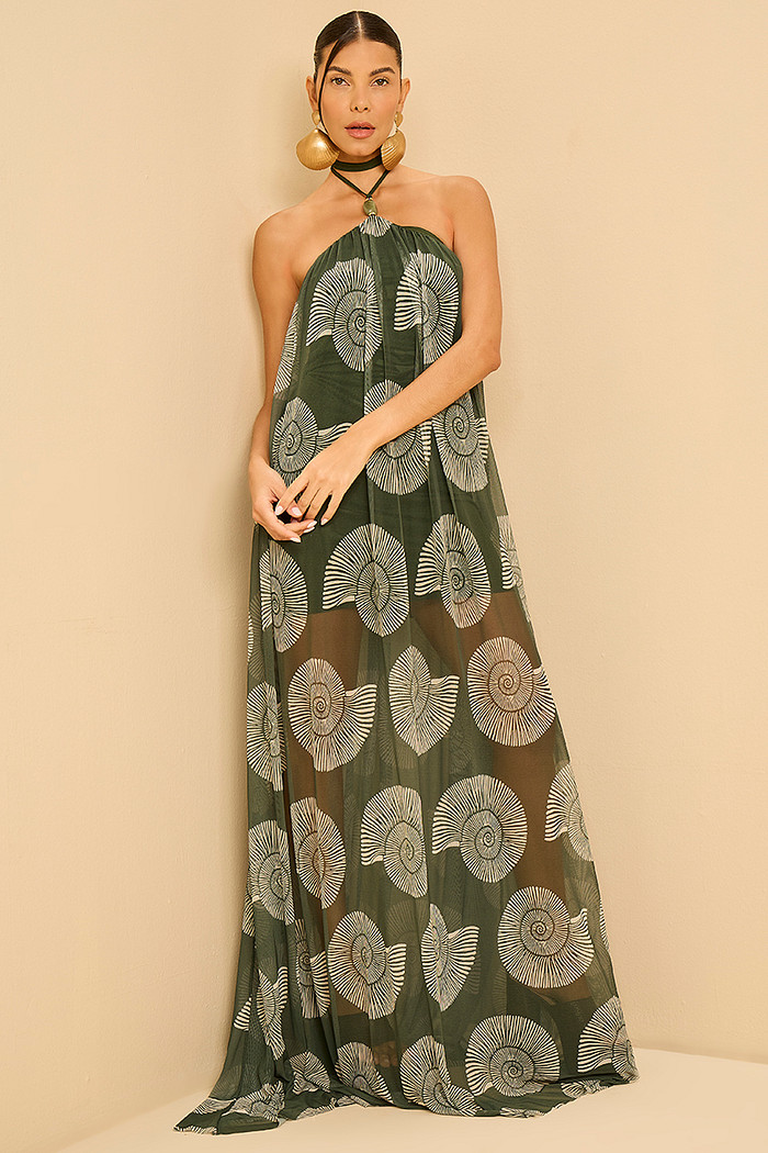 VESTIDO FRENTE ÚNICA ESTAMPADO TULE