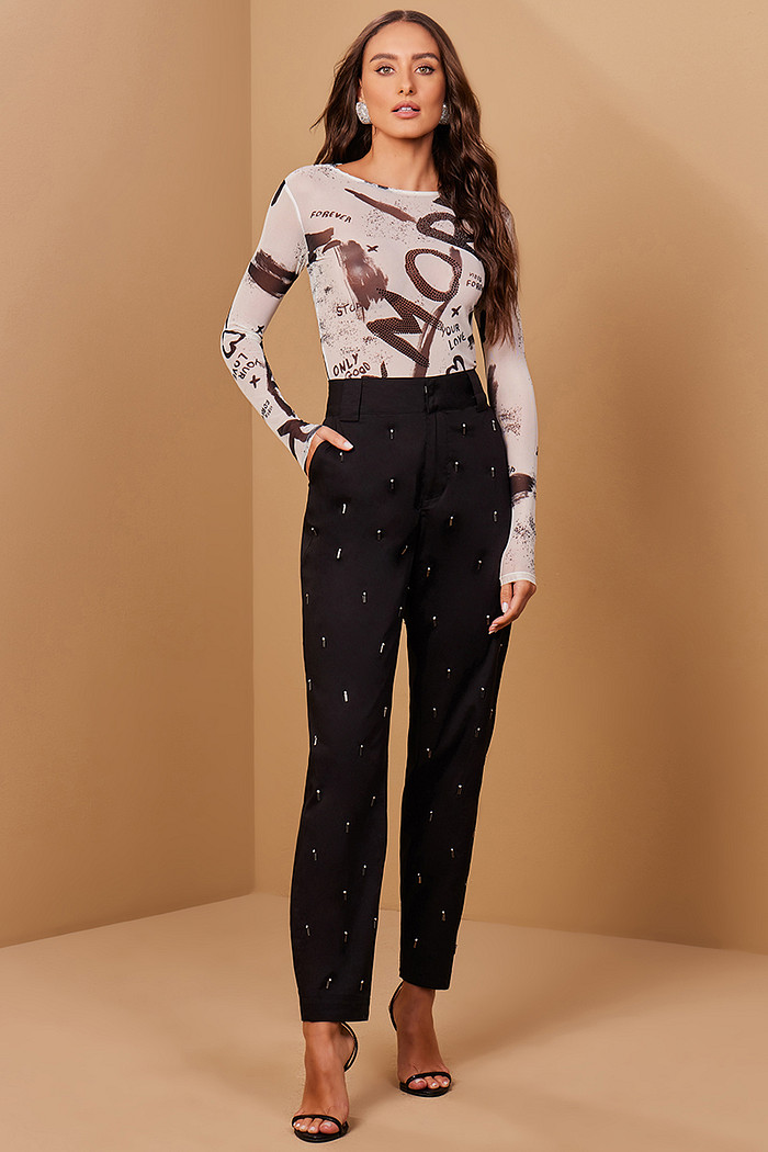 CALÇA ALFAIATARIA COM BORDADO