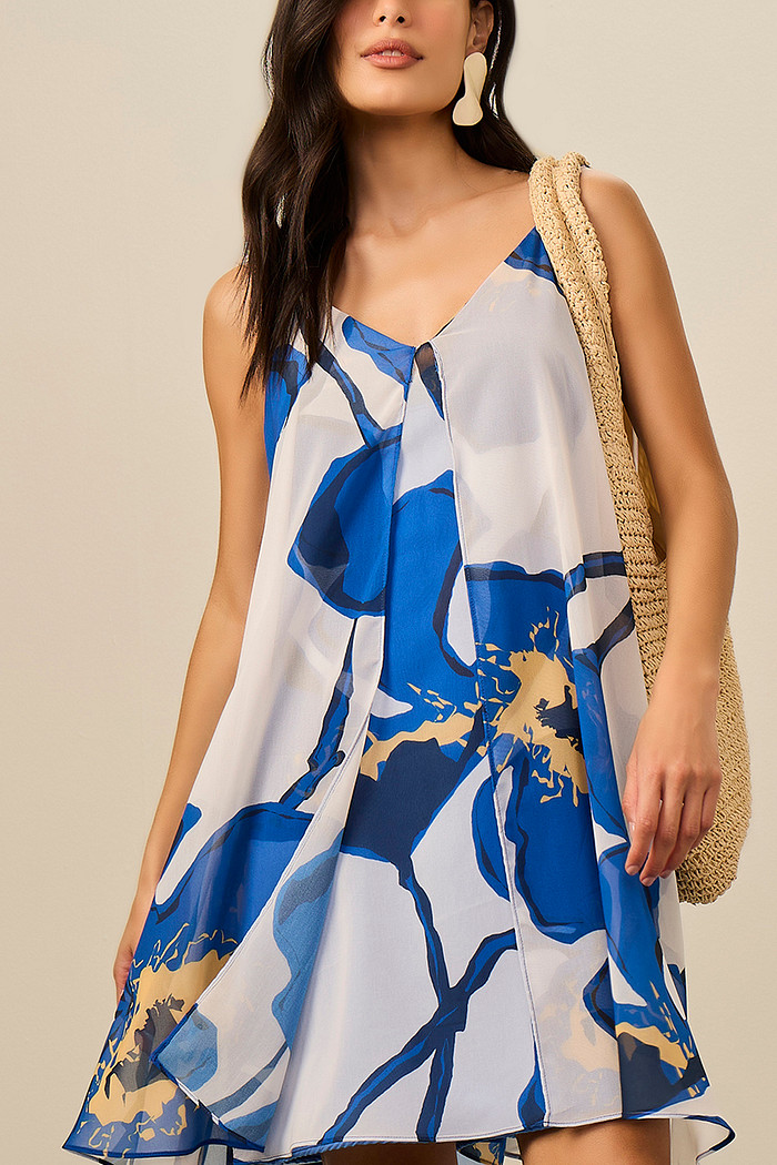 VESTIDO CURTO ESTAMPADO ALÇAS AMARRAÇÃO