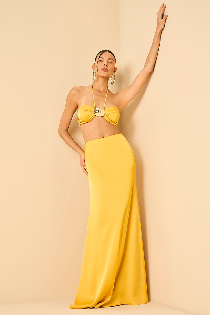 CONJUNTO CETIM SAIA E TOP COM METAL