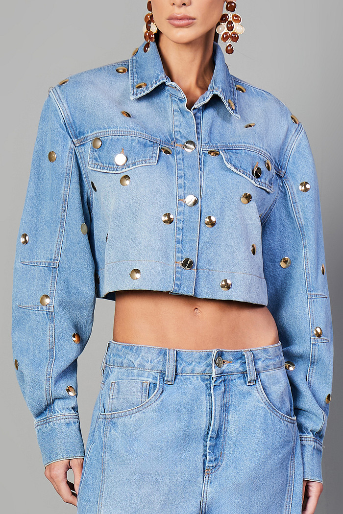 JAQUETA JEANS COM BORDADO