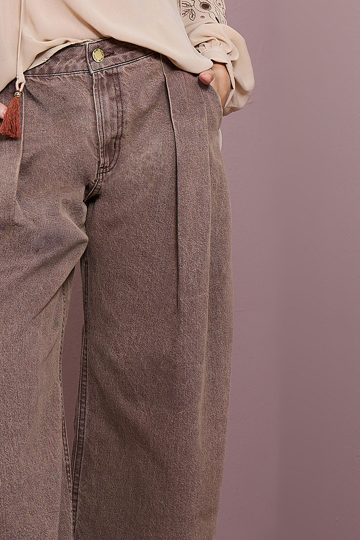 CALÇA SARJA WIDE LEG ESTONADA